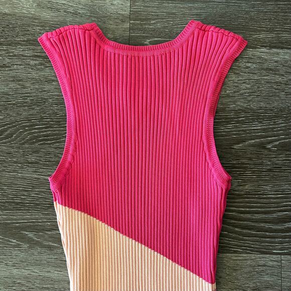 MINKPINK Vita Knit Colorblock Ribbed Midi Dress Pink Multicolor Sleeveless Large - Picture 7 of 15